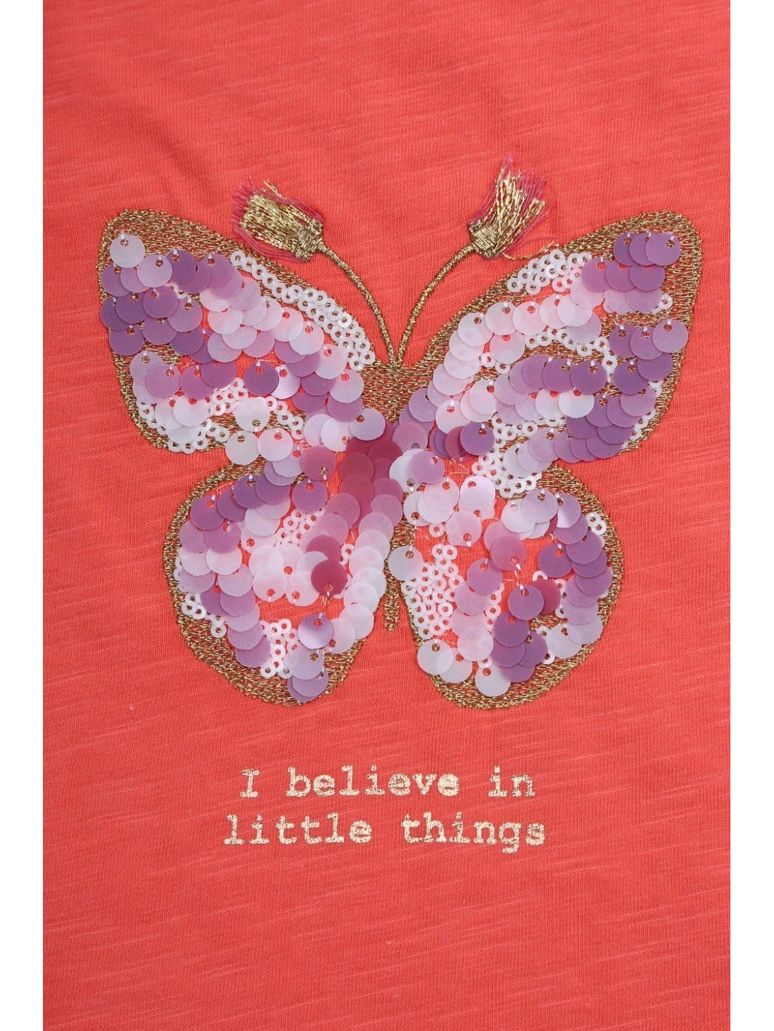 Girls\' T-shirt with a coral butterfly NDZ8110 - Online store - Boutique